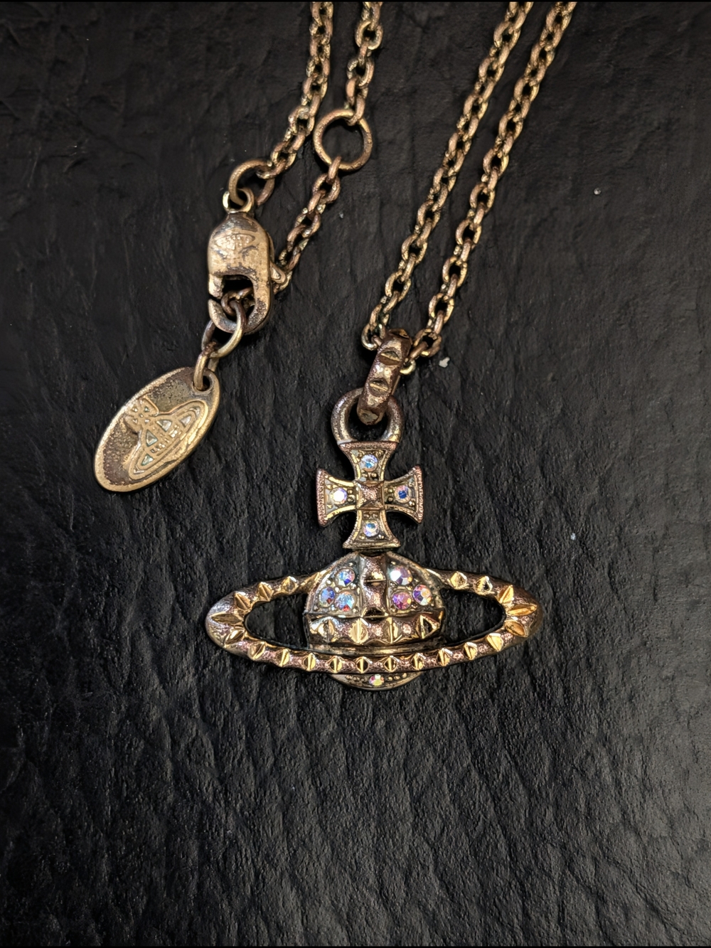 Vivienne Westwood Vintage Gold-Tone Orb Necklace w Iridescent Crystals 20"